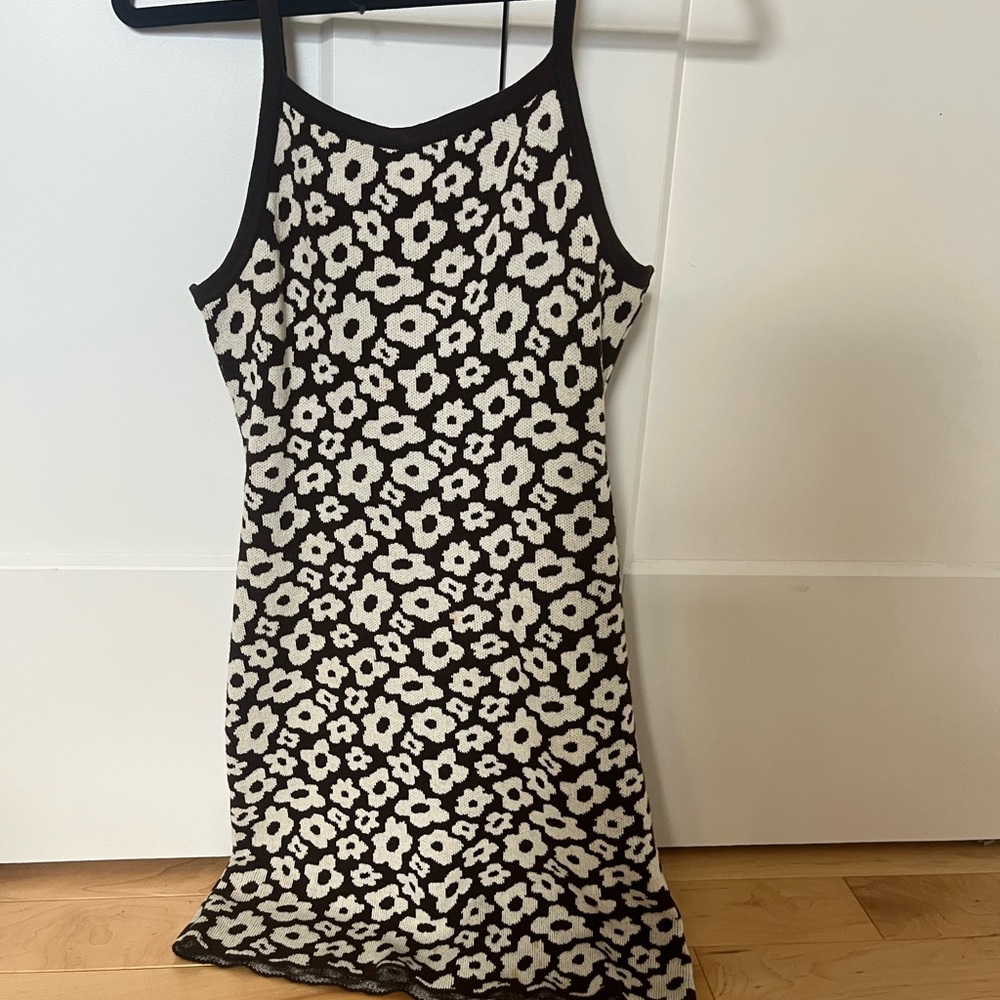 Afends Brown and Cream Floral knit mini dress US 4/S